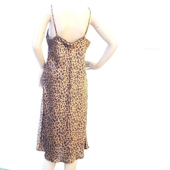 Women's Satin Leopard Midi Slip Dres XS New - Picture 6 of 7